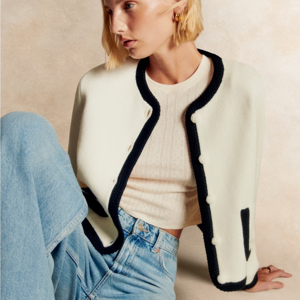 Sezane Auguste Ecru and Black Jacket, S, NWT - Picture 5 of 7